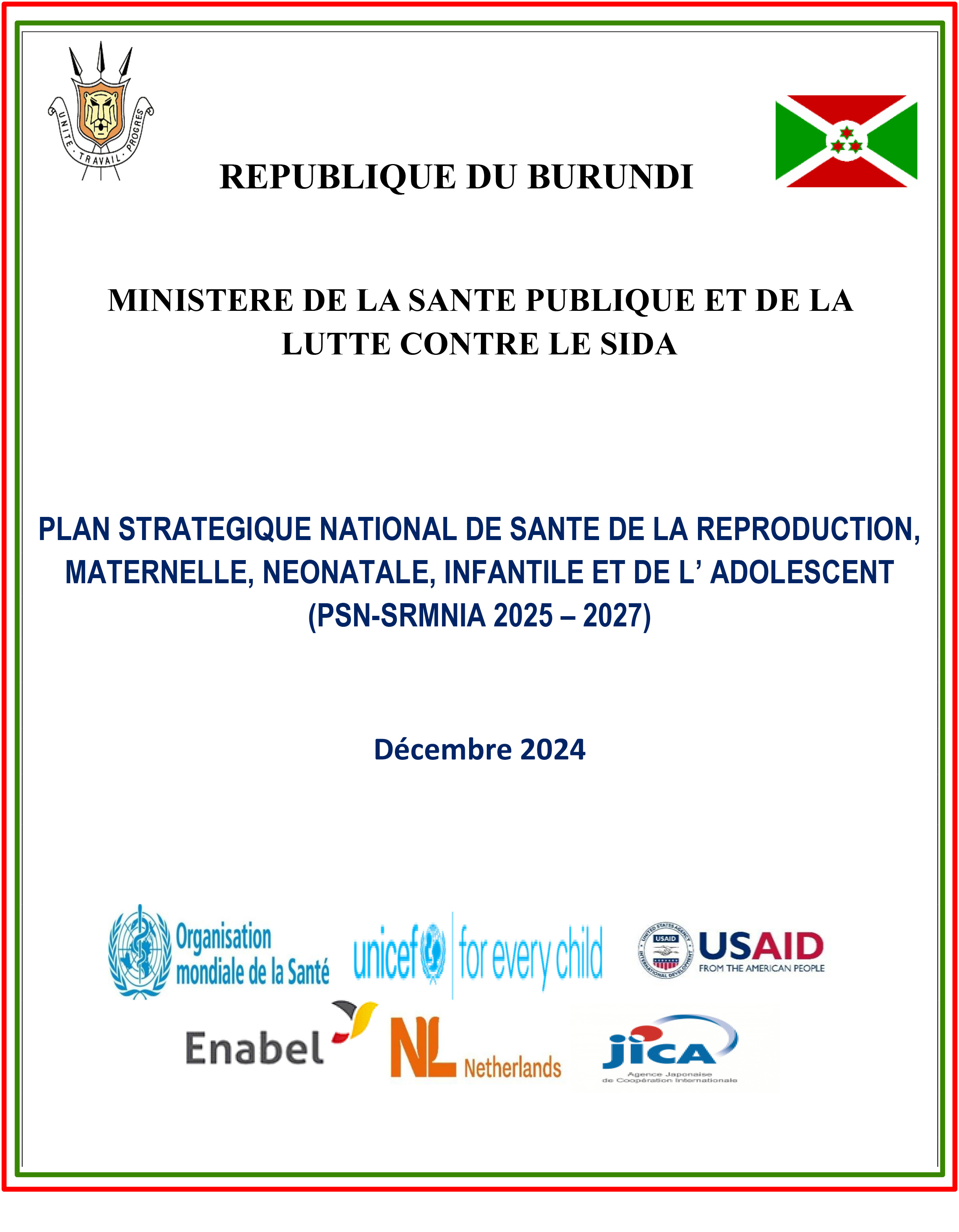 National Strategic Plan for Reproductive, Maternal, Neonatal, Child, and Adolescent Health (NSP-RMNCAH 2025–2027)